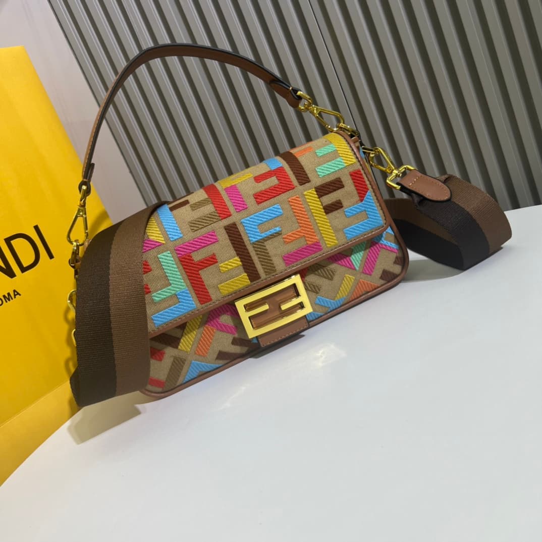 C2983 2022 Fendi Baguette: A truly summer-themed item; colorful rainbow🌈F embroidery. This Fendi Baguette bag is definitely a trendy item for this summer! It looks great, and it’s often seen on people’s bodies – perfect for adding style. It’s very lightwe — image 1
