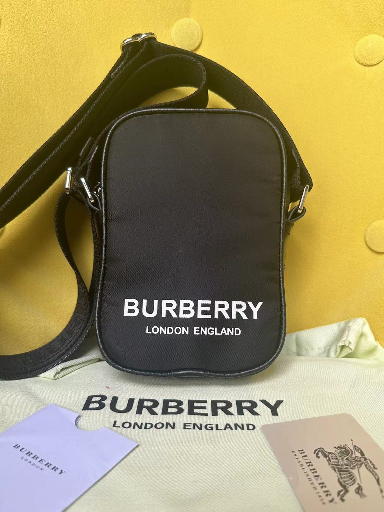 C145 Burberry’s stylish bags feature Burberry tartan patterns and the brand logo. They are equipped with adjustable leather shoulder straps. The bio-based materials used are derived from renewable natural resources such as plants and castor oil. Available — image 1