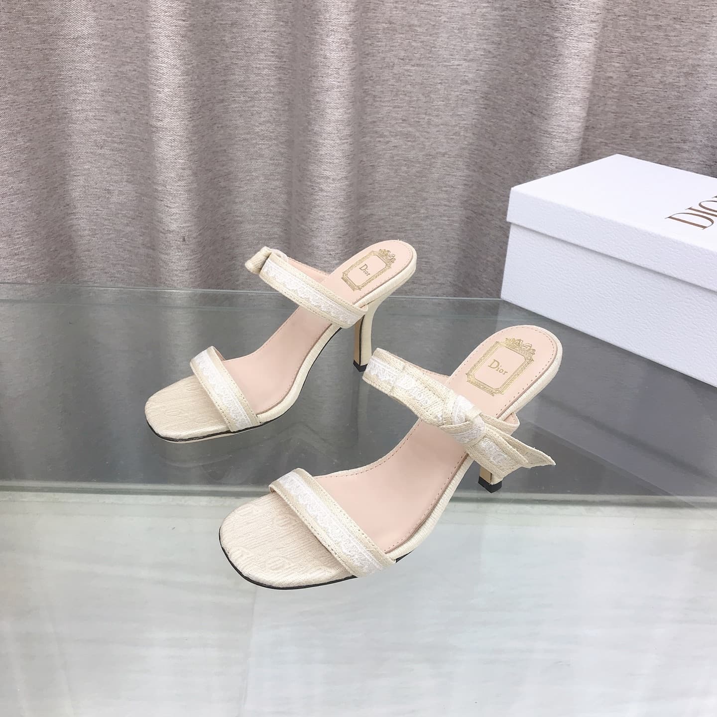 D6014 26ss Spring/Summer new model Dior J’Adior belted high heels sandals CD letter embroidery, bow, lace, and fringe high heels sandals — image 1