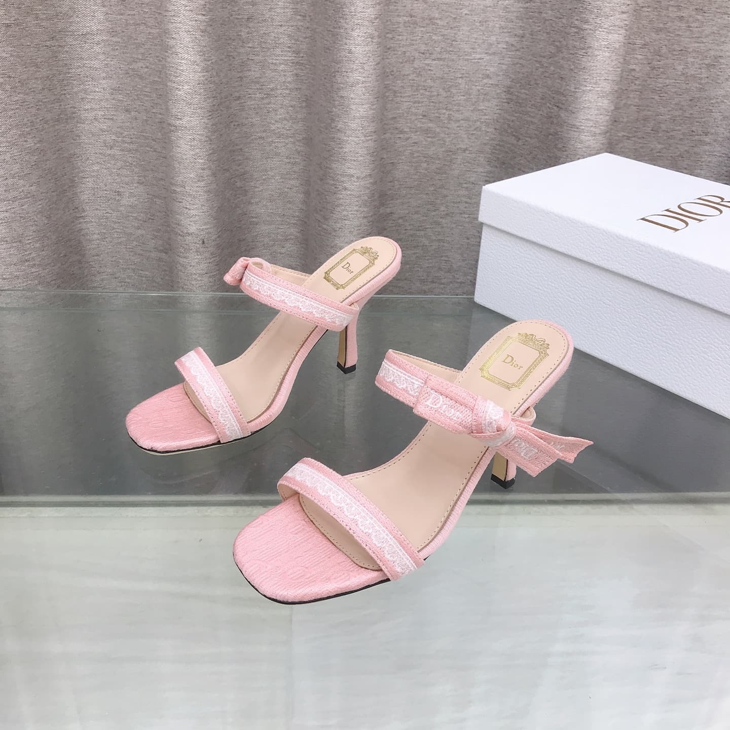 D6012 26ss Spring/Summer new model Dior J’Adior belted high heels sandals CD letter embroidery, bow, lace, and fringe high heels sandals — image 1