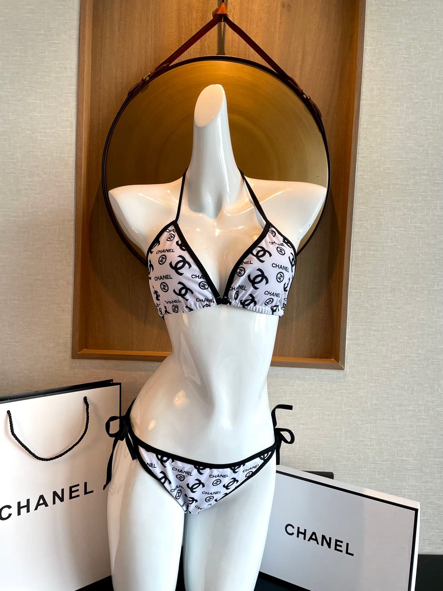 C24891 Chanel swimsuits. Chanel’s new patterned bikini👙❤️😍🥰 – suitable for various swimming scenarios🏊♀️ At the beach, swimming pools, hot springs, water parks, and rafting trips – all are possible😌 It can be worn both as an inner outfit and an outer one — image 1