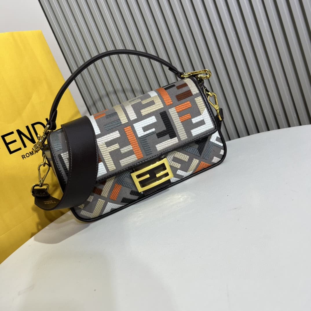 C2913 The Fendi Baguette handbag made of top-quality leather, in its original style – it has a very summery look; colorful rainbow🌈F embroidery. This Fendi Baguette bag is definitely a trendy item for this summer! It looks great when worn; it’s also very — image 1