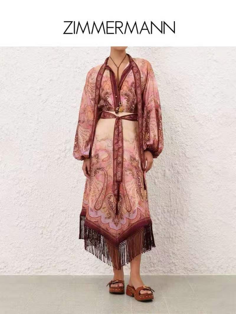 C18248 Zimmermann 2026 Summer swimsuit, new model SUNDANCE with fringe details, mid-long skirt set, smlxl — image 1