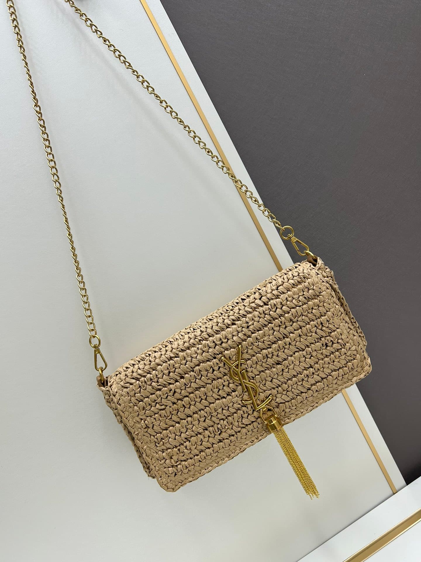 C8756 New model 💰 YSL new Rafeau grass braided tassel bag! Summer beach 🏖️ happiness ||| ysl/Saint Laurent new Rafeau grass braided tassel Kate — image 1