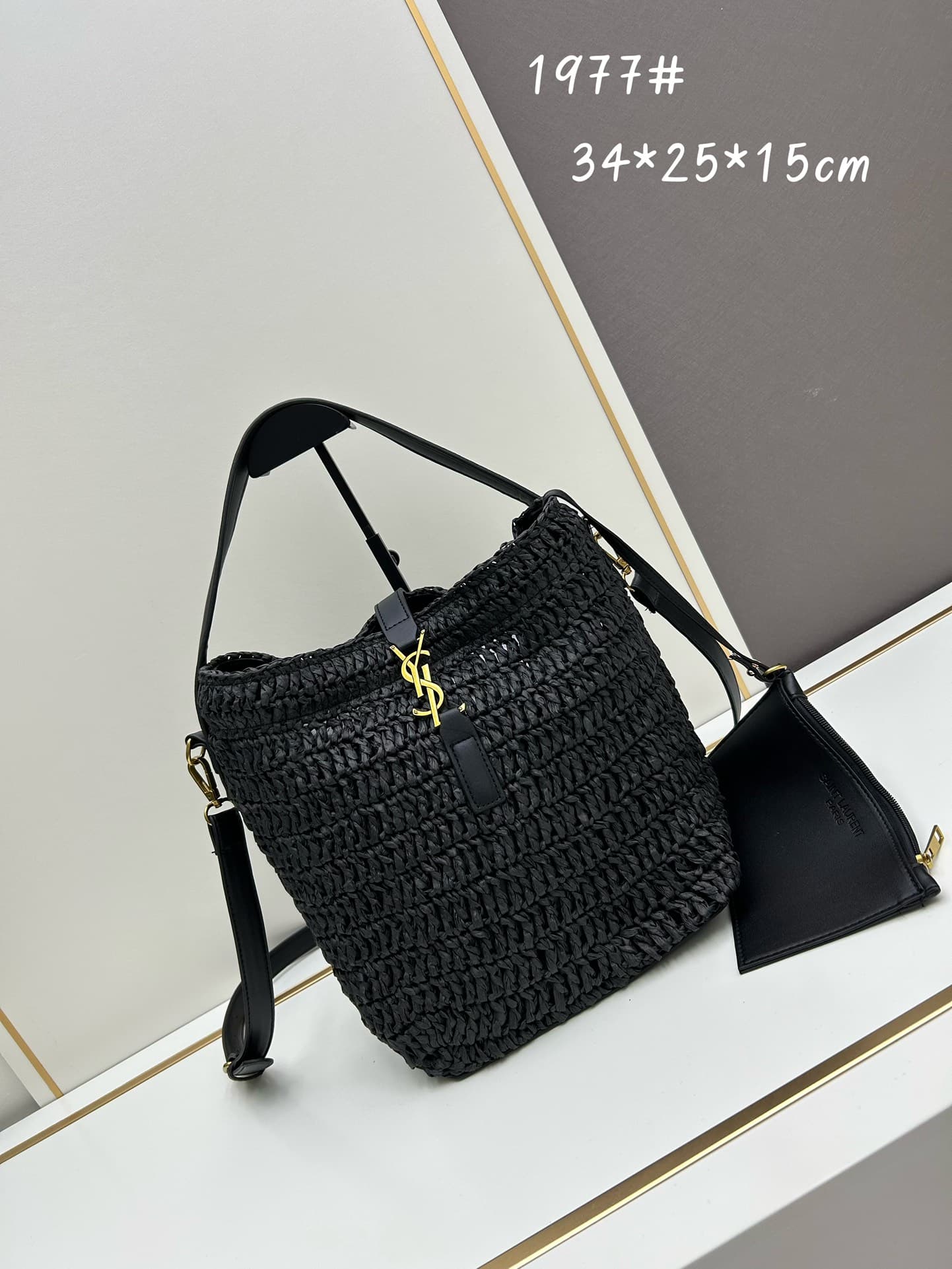 C8754 New model 💰 Saint Laurent LE 37 Rafa grass woven handbag |||| Bucket bag, with LE CASSANDRE hook fastenings, made of woven Rafa grass and plant-tanned leather. Adjustable detachable shoulder strap, allowing various ways of wearing. — image 1