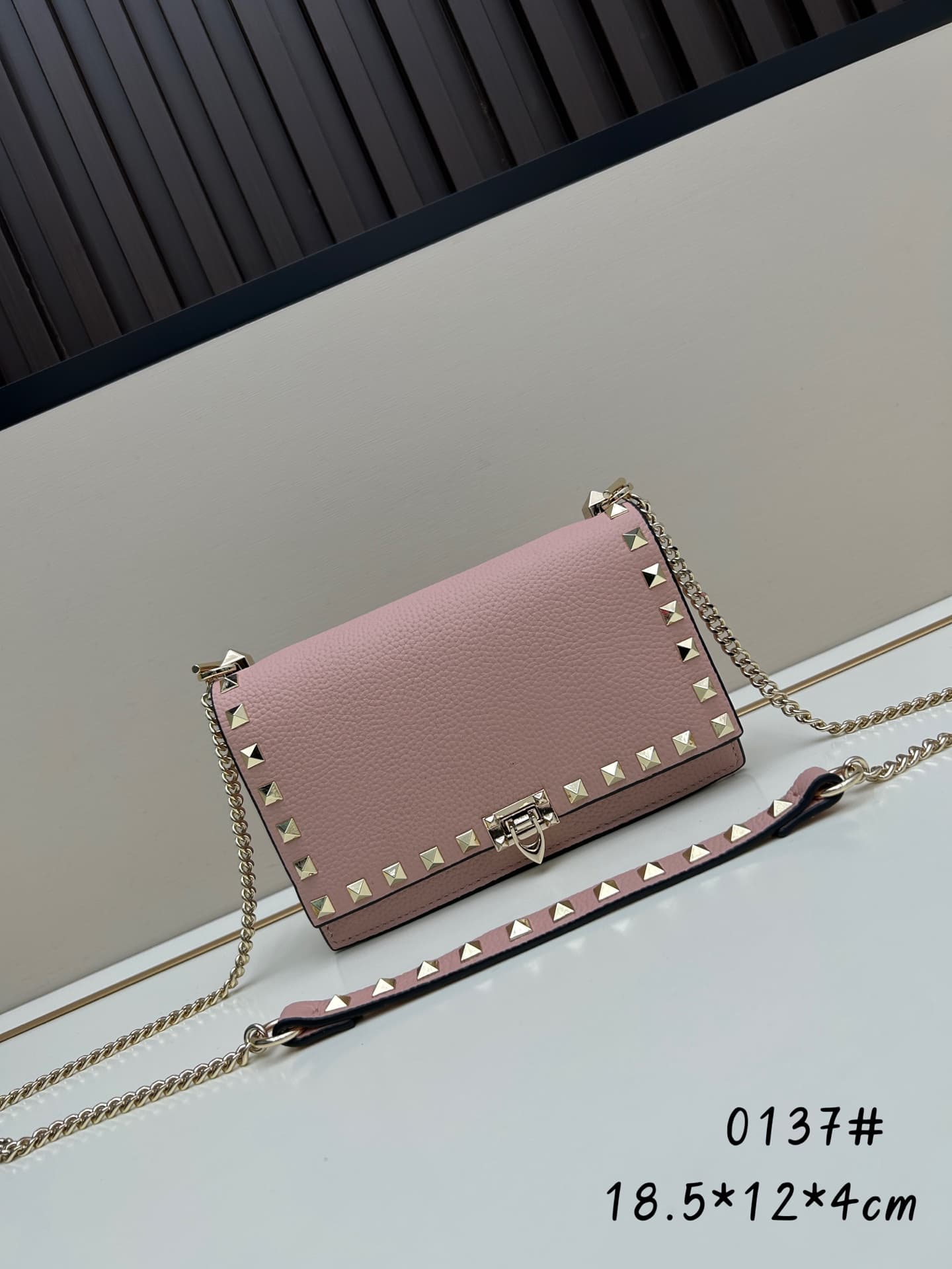 C8272 .New❤Garavani Rockstud Mini leather crossbody bag, featuring the iconic hook closure design — image 1