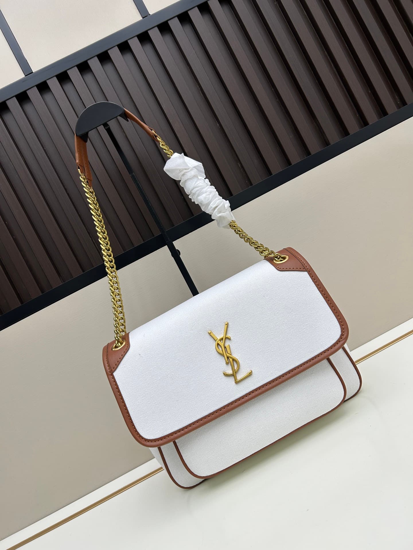 C8704 New large-sized bags with pouches 💰 Saint Laurent YSL Niki – latest linen-colored crossbody and shoulder bags! ✨ A touch of romance and Turkish style; the fabric is truly unique and fashionable! It’s important to note that the amount of hemp used in — image 1