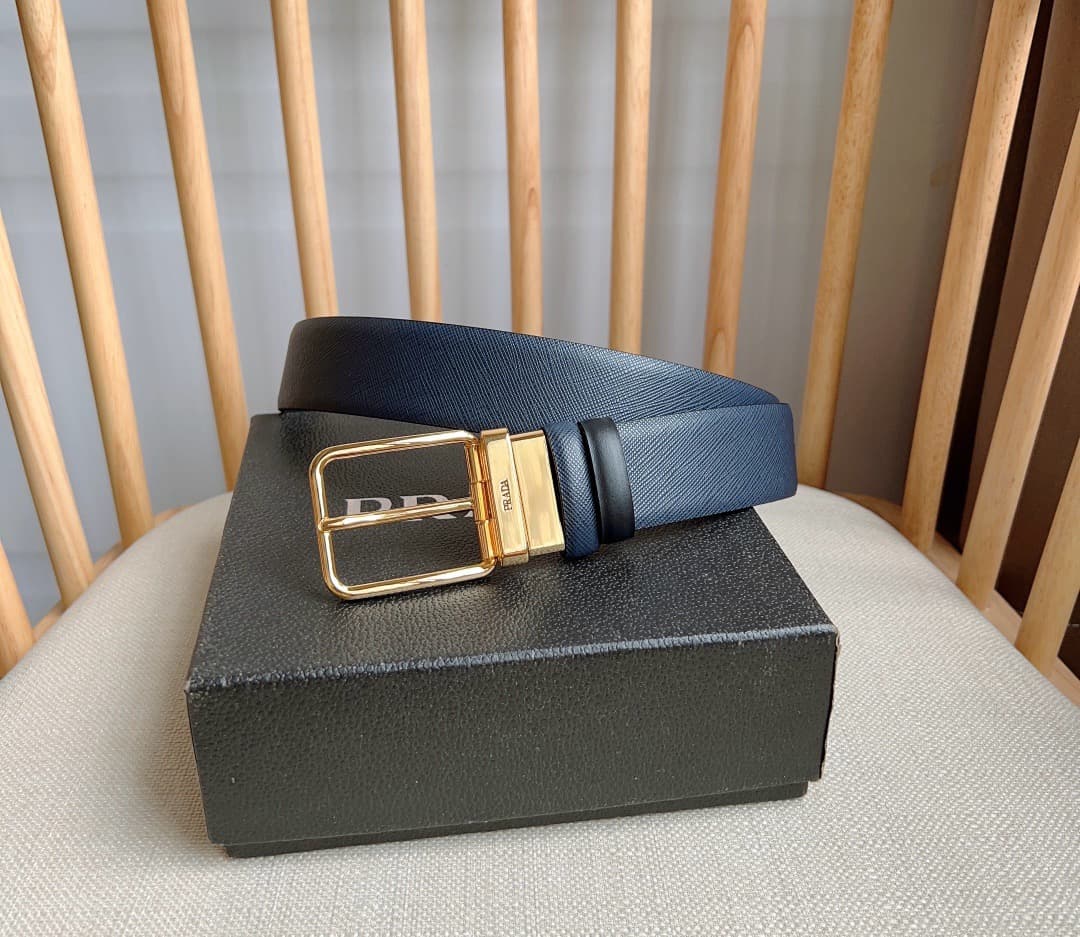 C32929 Prada – This double-sided belt features the iconic Saffiano leather material, along with metal buckles in a distinctive design. It exudes elegance and a modern style. Width: 3.5cm — image 1