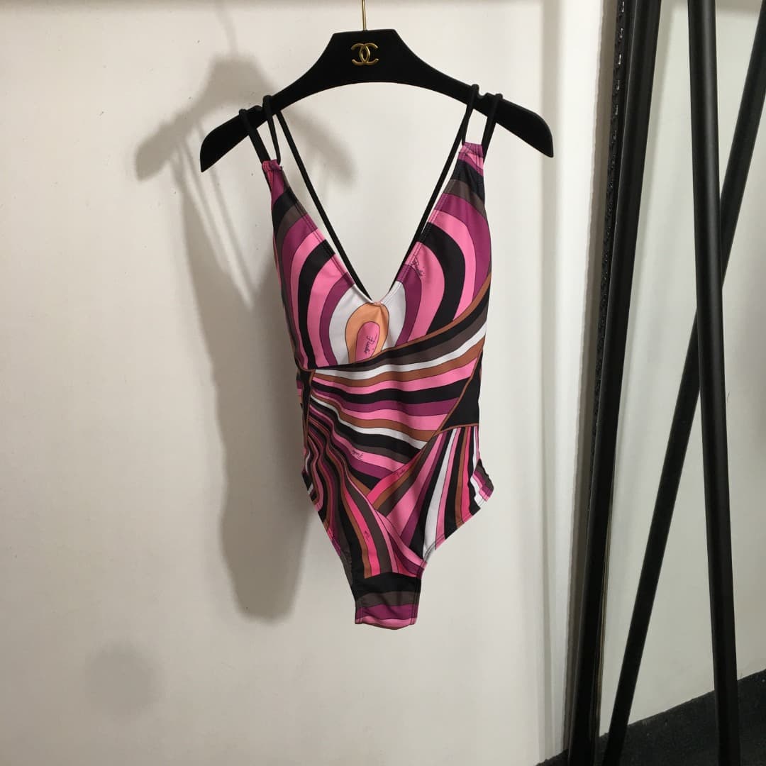 C24938 Item number 20250786 PUCC*. New model with mixed colors and stripes; sexy one-piece swimsuit, pink color, S-XL size. — image 1