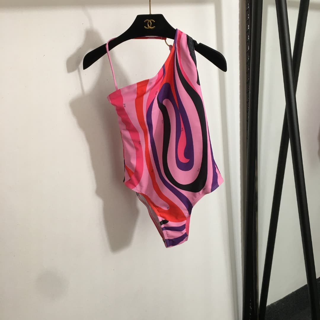 C24950 Style number 20252813 Pucc*. New model one-piece swimsuit with mixed-color prints and backless design, pink color, S-XL size. — image 1