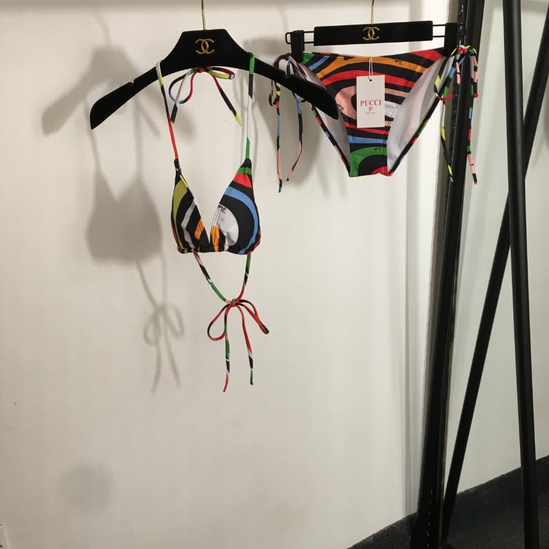C24945 Product code: 20253617 Pucc*. New bikini set with rainbow print straps and triangle underwear. Colorful, sizes S-XL. — image 1
