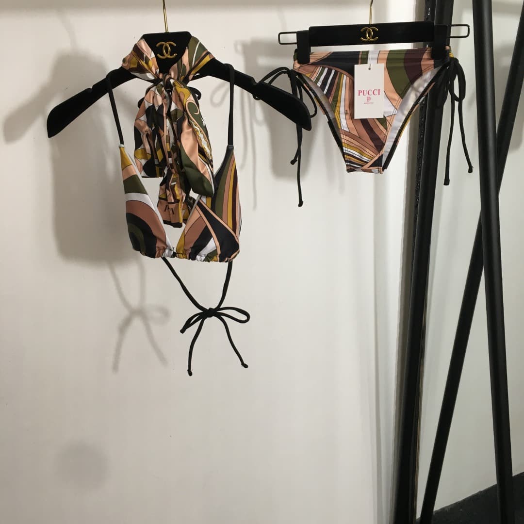 C24934 Style number 20253677 Pucc*. New bikini set with separate pieces: scarf belt underwear + triangle briefs. Brown color, S-XL size. — image 1