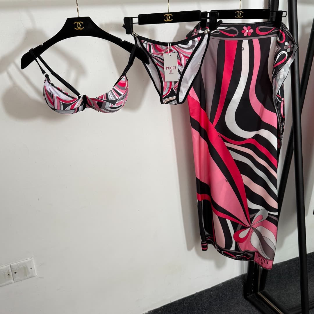 C24941 Order number: 20253755 Pucc*. New bikini set with separate pieces: bra + triangle underwear + high-waist skirt with hip coverage. Pink color, sizes S-XL. — image 1