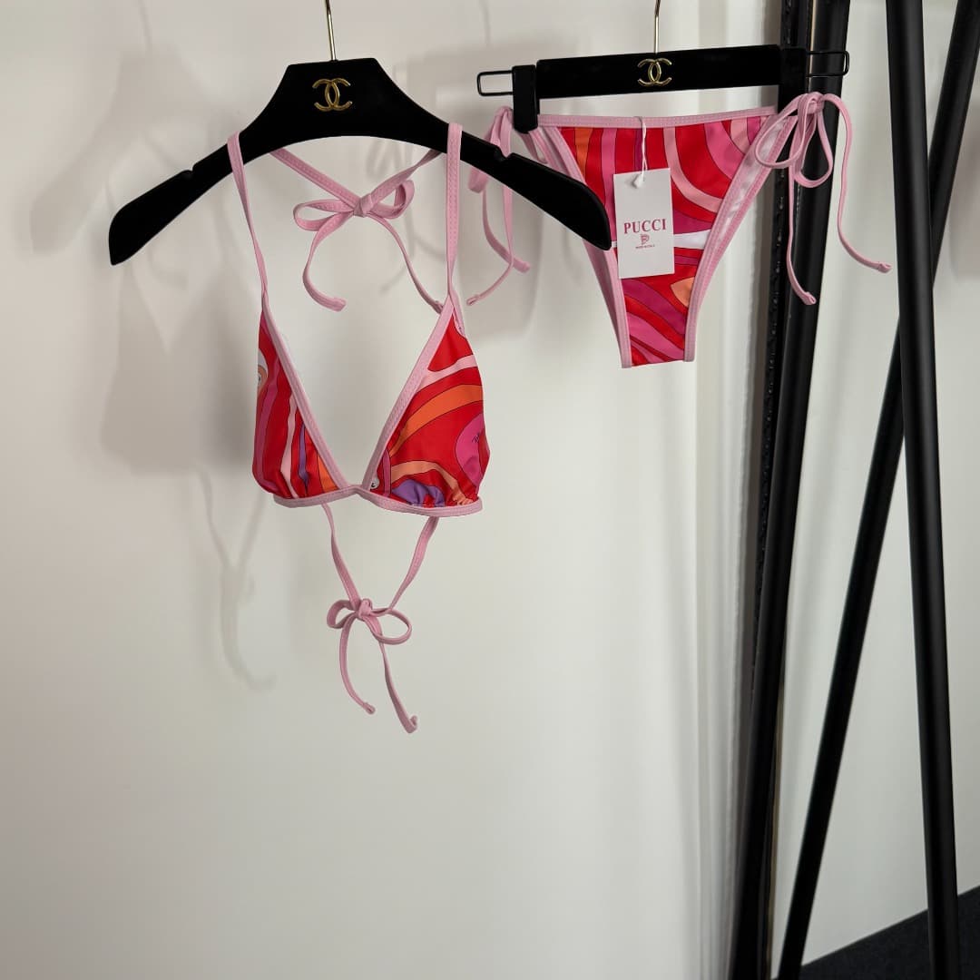 C24944 Item number: 20253913 Pucc*. New split bikini set, with straps and triangle underwear. Red color, sizes S-XL. — image 1