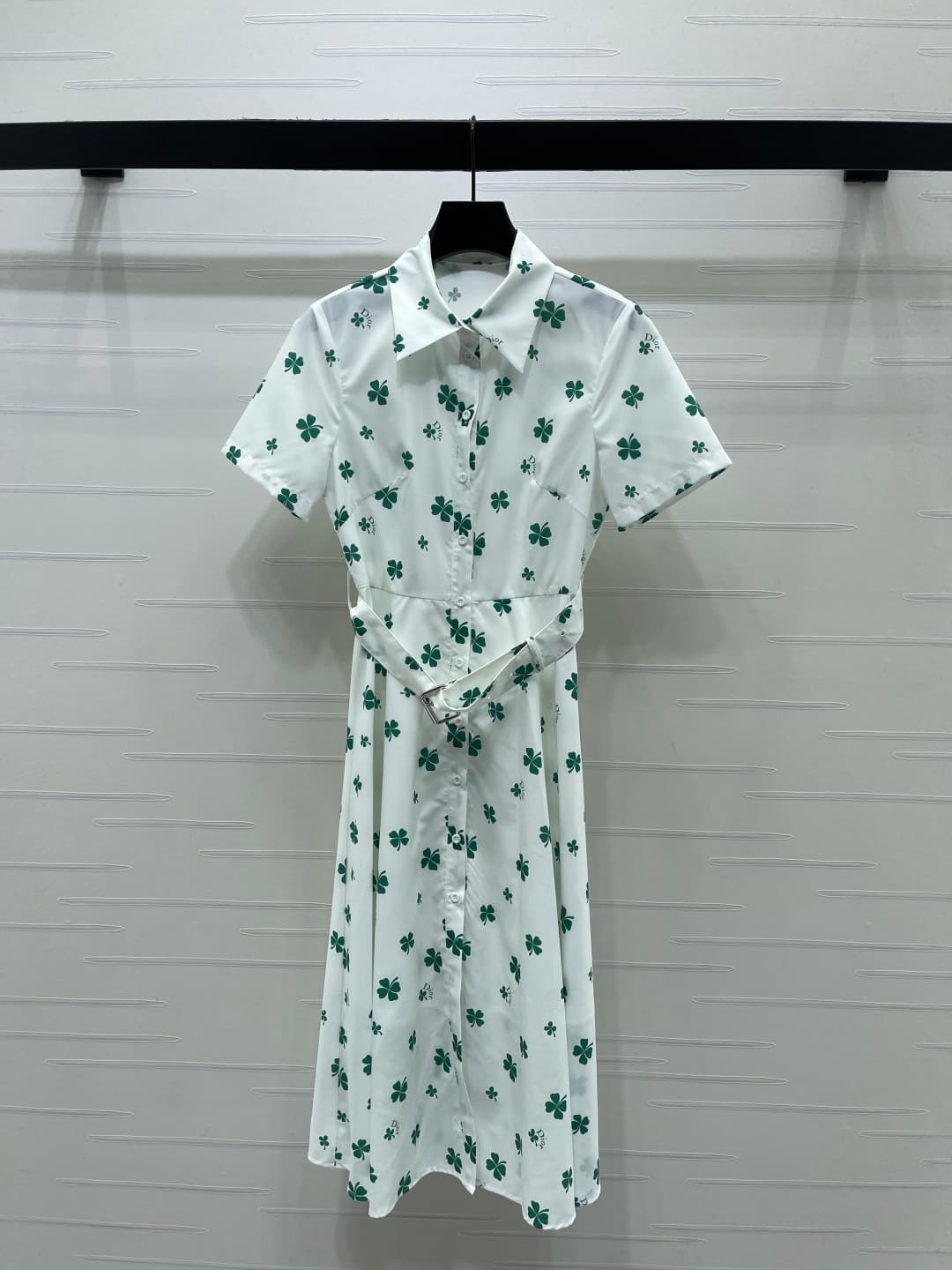 C18623 📣 New high-end collection! Dio* 2026 spring/summer collection! Four-leaf clover belt dress! Custom imported twill silk material – shiny and smooth, with a rich texture. The entire body is covered with the four-leaf clover + logo pattern, highlighti — image 1