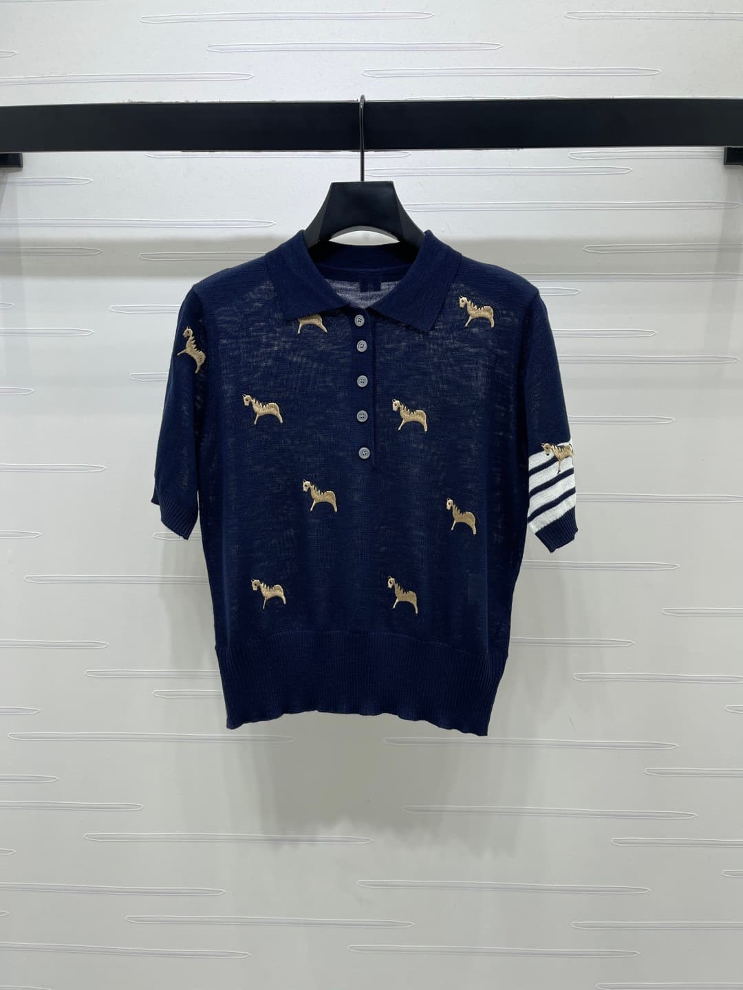 C18489 📣 New high-end collection/series featuring Thom Brown* 2026 – the latest spring collection! Vintage collared embroidered ponytail knitted short sleeves! Made using imported silk wool knitting yarn for a luxurious, soft and comfortable feel. Classic — image 1