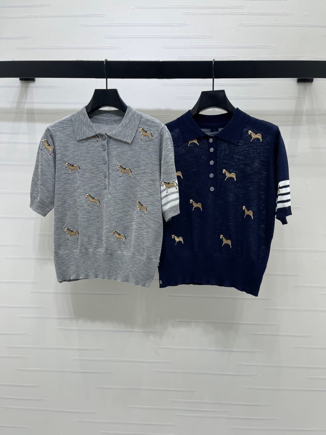 C18490 📣 New high-end collection/series with premium quality – Thom Brown* 2026: the latest spring collection! Crewneck embroidered ponytail knitted short sleeves! Made using imported silk-wool knitting yarn for a luxurious texture, softness, and comfort. — image 1