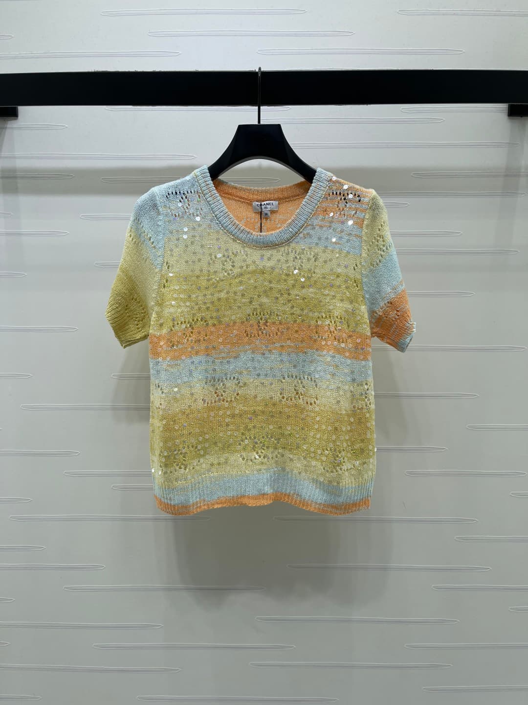 C18641 📣 New high-end collection/series – CHANE* 2026: the latest spring/summer collection! Knit short sleeves with gradient round collars! Made from custom cotton wool yarn for a premium and comfortable feel. Knit cut, with gradient stripes and sequin de — image 1