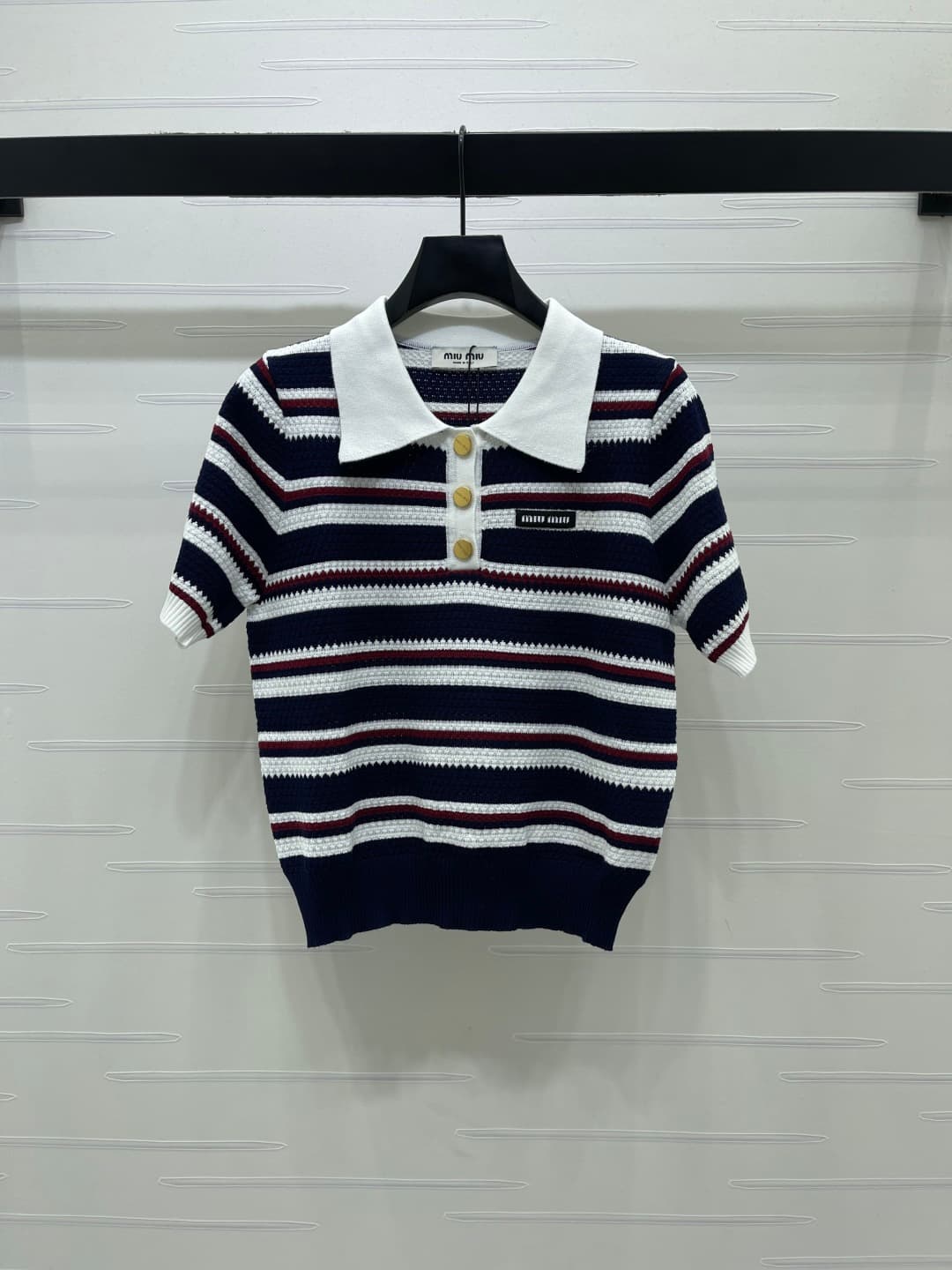C18636 📣 New high-end collection/series – the latest spring collection by MiuMi*2026! Striped V-neck knitted short sleeves! Made from imported knitting yarn, offering a premium feel, comfort, and softness. The V-neck design with easy access for wearing an — image 1