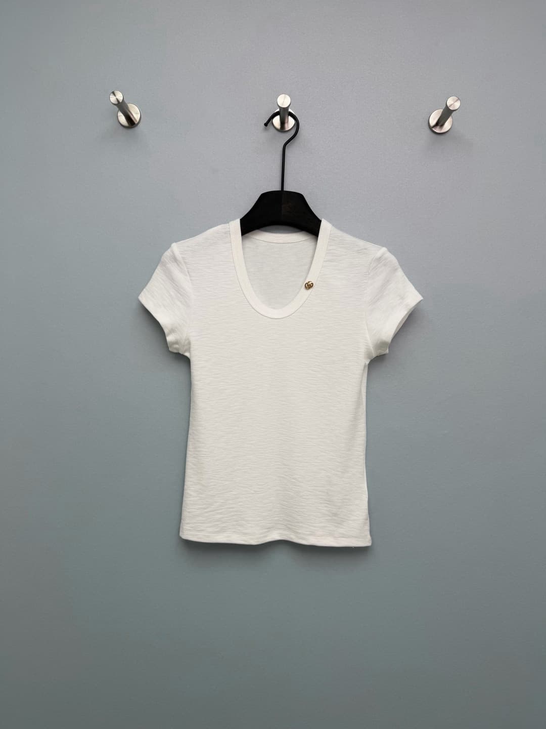C18566 🔥🔥Gucc*26 new model double G gold-label U-neck fitted short-sleeve T-shirt — image 1