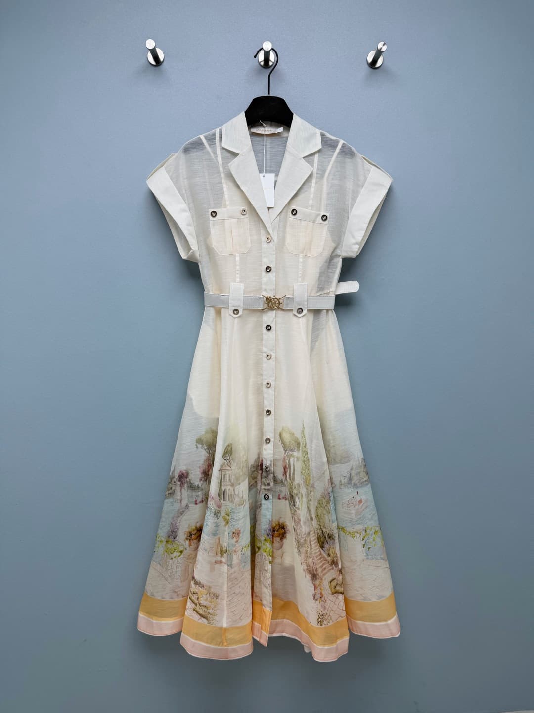 C18287 🔥🔥 Zimmermann 26 new vintage/retro nautical oil painting dress (long length). It features a romantic vacation-inspired design with vintage nautical elements. This dress combines French nautical styles and Impressionist oil painting prints, creating — image 1