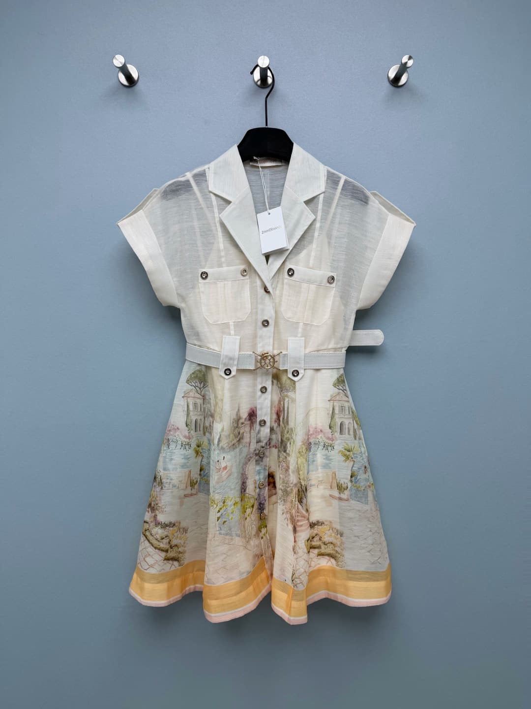 C18286 🔥🔥 Zimmermann 26 new vintage/retro nautical oil painting dress (short version). It features a romantic vacation-inspired design with vintage nautical elements. This dress combines French nautical style and Impressionist oil painting prints, creatin — image 1