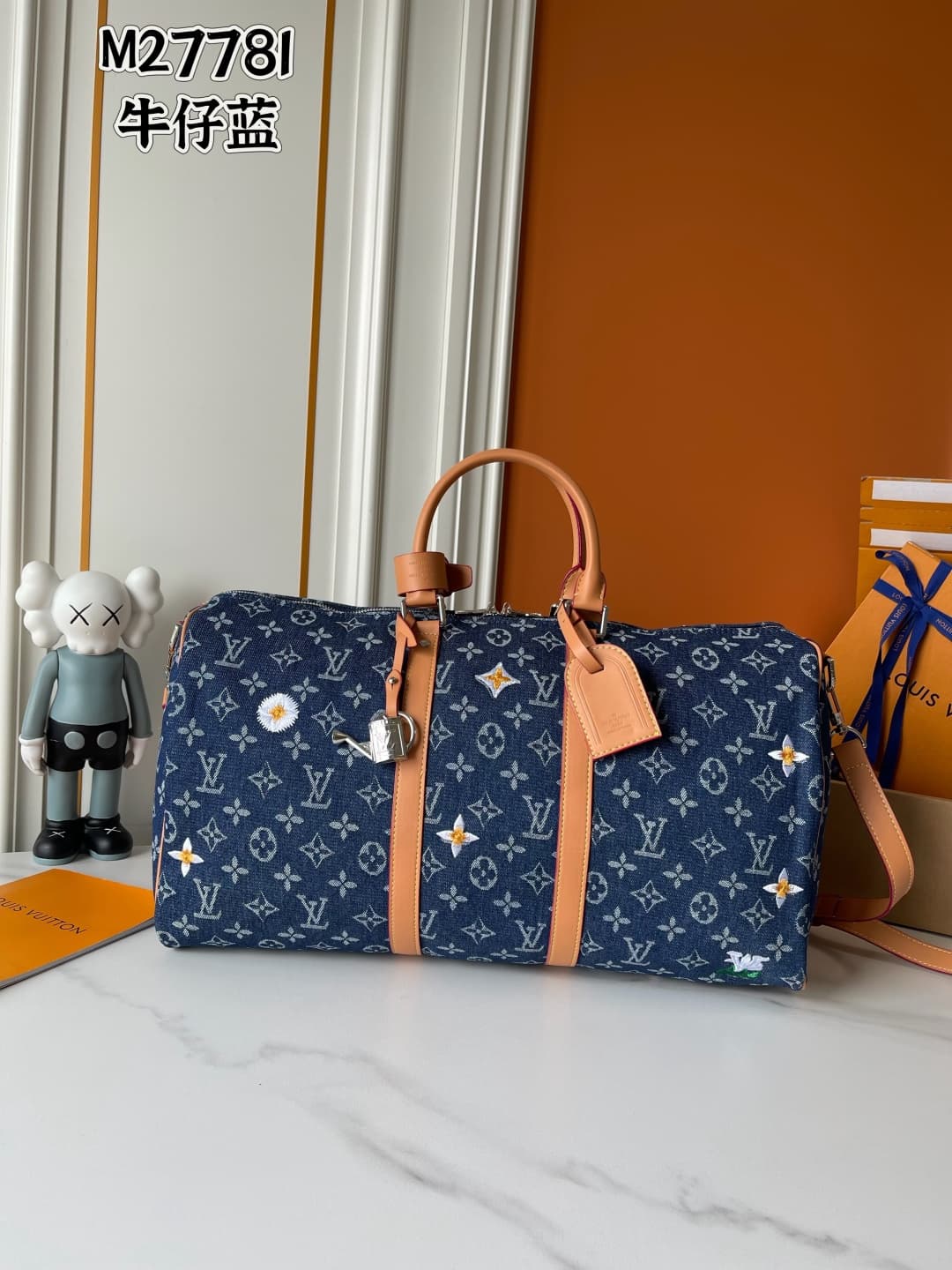 C5293 Upgraded 230 Denim Fabric M27781 M41416 LV keepall BANDOULIÈRE 45 Spring Capsule Collection Embroidery Denim Fabric Travel Bag Travel Pouch Chip Version — image 1