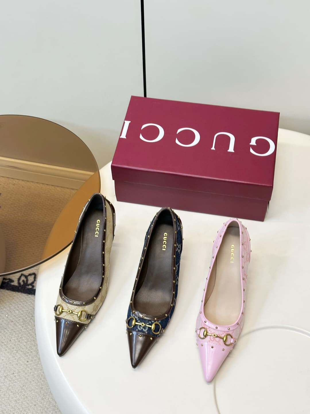 D6894 Gucci 26ss Gucci buckle rivet pointed classic monogram high heels 3️⃣ Color✔️✔️✔️ — image 1