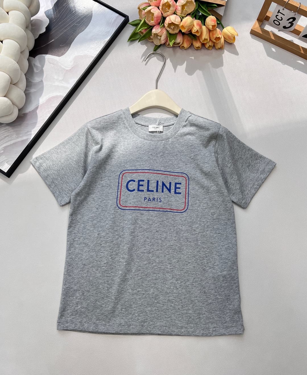 C18438 🆕 Celine spring/summer new style T-shirt with double-color square letter prints, relaxed fit, short sleeves — image 1